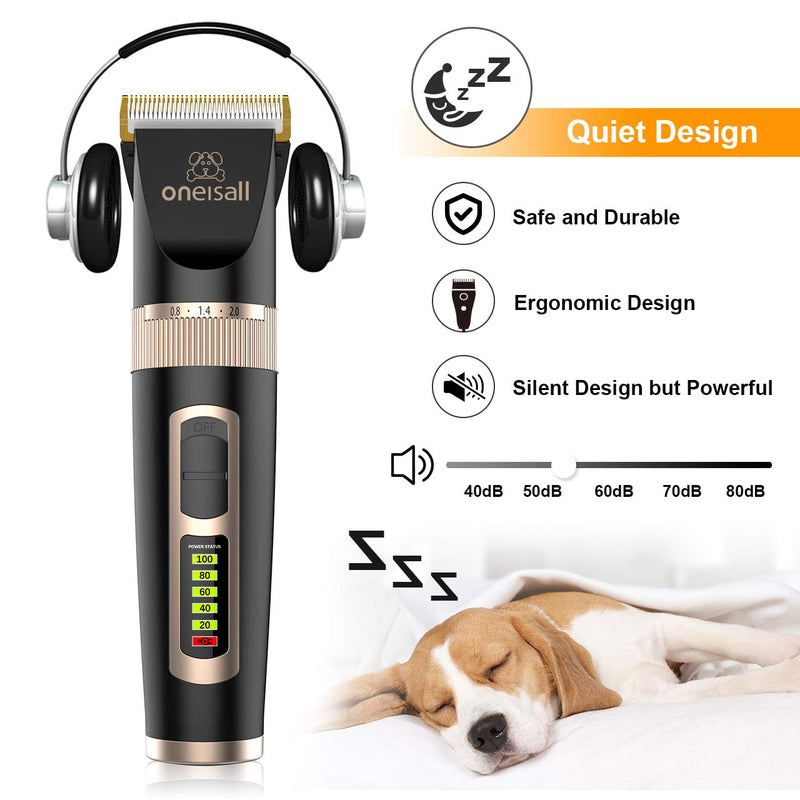 oneisall Dog Clippers Professional, 2-Speed Quiet Rechargeable Cordless Pet Grooming Hair Clippers Set for Small and Large Dogs Cats-Black - PawsPlanet Australia