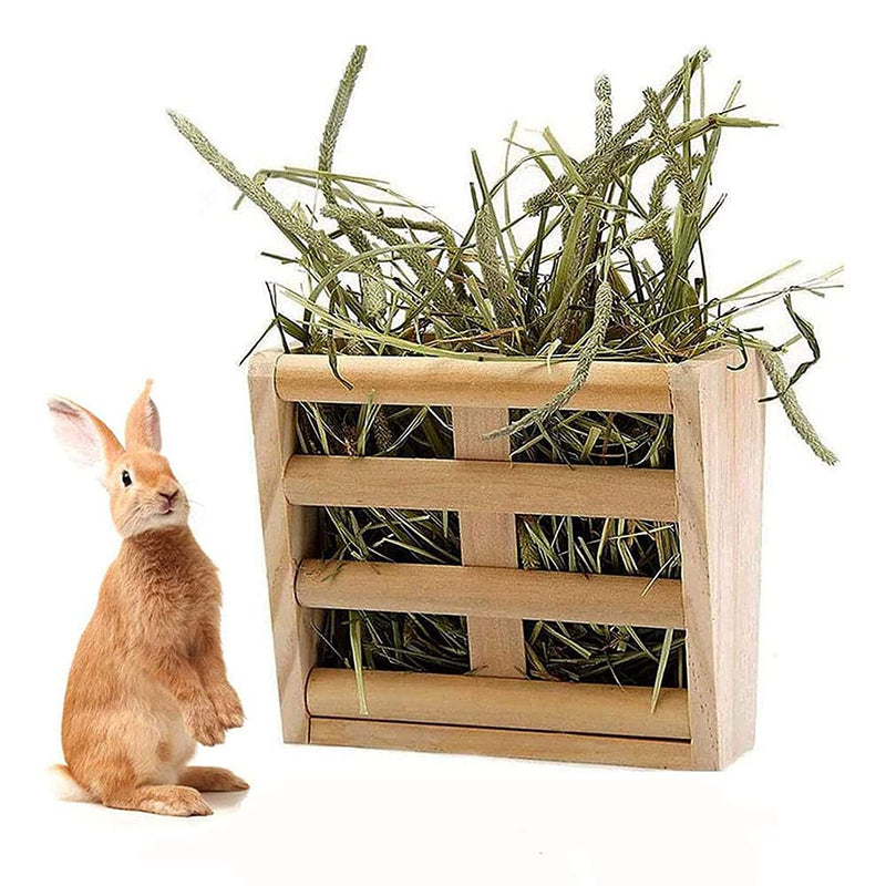 ANCLLO Rabbit Hay Feeder Rack Wooden Wall-mountable Hay Manger for Small Pets Bunny Chinchilla Guinea Pigs - PawsPlanet Australia
