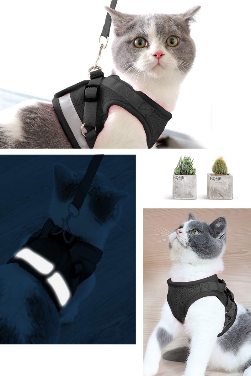 AEITPET Cat Harness, kitten Cat Harness and Lead Set for Walking, Small Cat and Puppy Dog Harness Small Dog Soft Mesh Vest Harness Adjustable Comfort Fit for Pet Kitten (S, black) S - PawsPlanet Australia