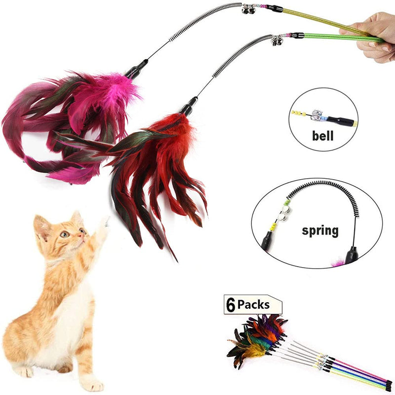 Cat toy toy with feathers, feather rod, cat fishing rod, replacement feathers with pendant, feather bell, interactive cat toy set for kittens and cats - PawsPlanet Australia