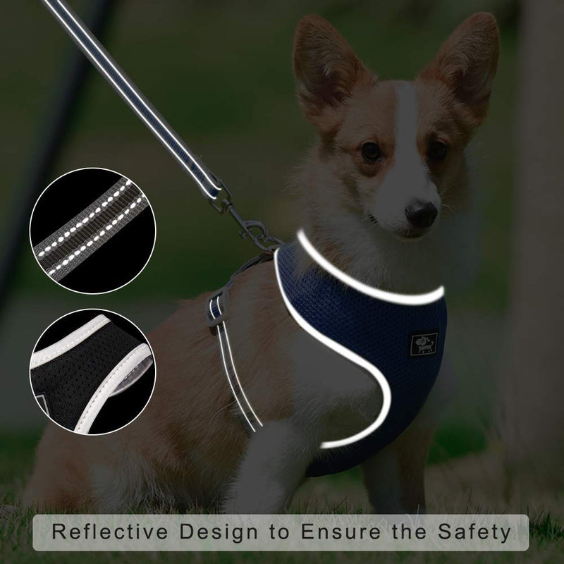 Dog Harness Small Dog Breathable Lightweight Puppy Harness and Lead Set Escape Proof Pet Vest for small medium dogs Reflective Step-In Dog Harness No Pull Black XS - PawsPlanet Australia