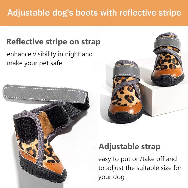 Due Felice Dog Boots Runing Walking Shoes for Medium Large Dogs Small Puppy,Pet Paw Protectors Anti-Slip/Waterproof/Reflective & Adjustable Straps for Snow Hot Pavement Wet Floor 2 Leopard - PawsPlanet Australia