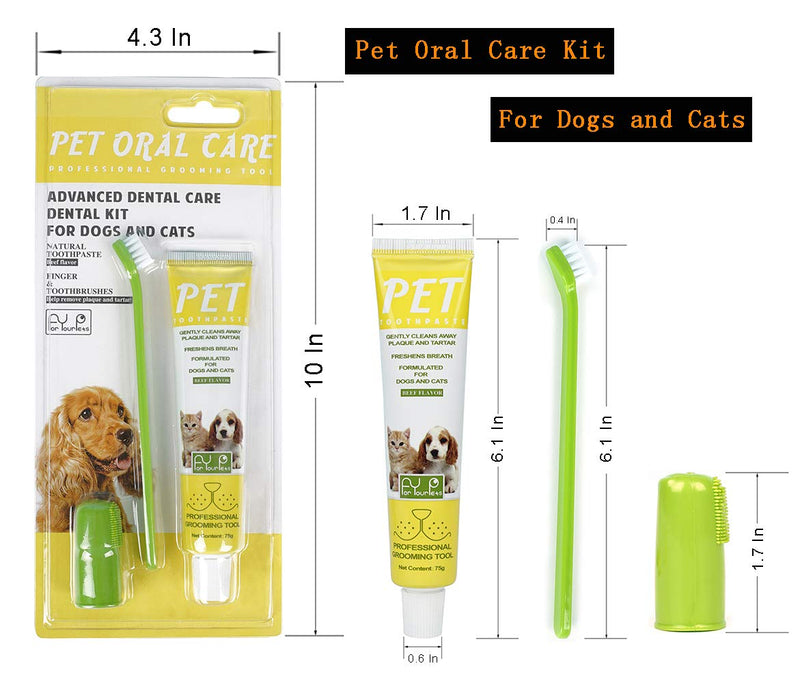 Dolzzeiy Dog Dental Care Kit Pet Oral Care Kit. One Pack-Beef Flavor Toothpaste with Long Toothbrush and Finger Toothbrush, One Pack-2 Finger Toothbrush and 4 Double-Headed Toothbrushes (2 Packs) - PawsPlanet Australia