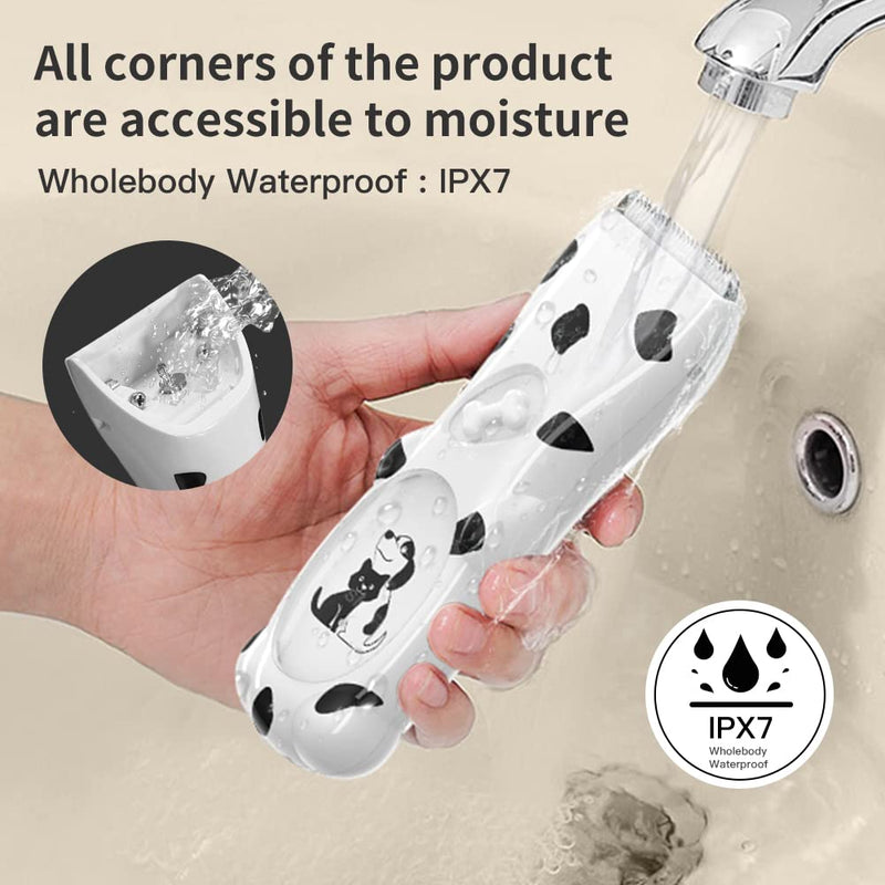 LEMULEGU Powerful Electrict Handy Pet Hair Shaver Kits with USB Chargeable Waterproof Body Hair Grooming Clippers for Dogs and Cats White Spotted Dog with 8 Shaped Plugs White-2 - PawsPlanet Australia
