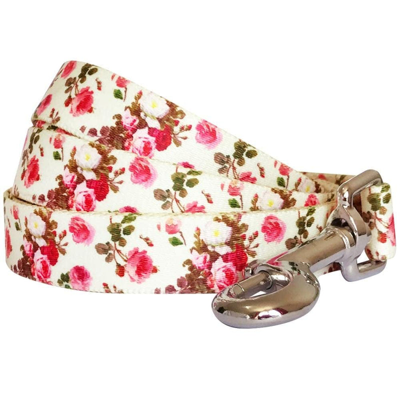 Blueberry Pet New 1.5cm by 150cm Spring Scent Inspired Pink Roses Pattern Ivory Small Basic Nylon Dog Leashes, S Small Dog Leash, Matching Dog Collar Available Separate 1.5cm x 150cm Leash - Ivory - PawsPlanet Australia