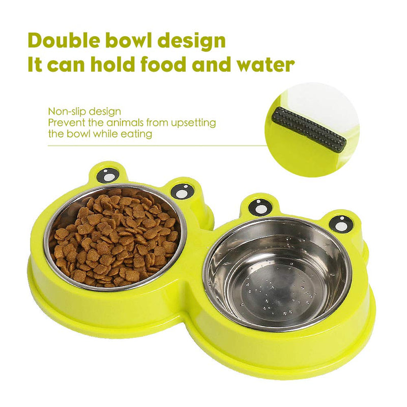 Double Dog Cat Bowls Premium Stainless Steel Pet Bowls with No-Slip Stainless Steel Cute Modeling Pet Food Water for Feeder Dogs Cats Rabbit and Pets 3.Green Tea - PawsPlanet Australia