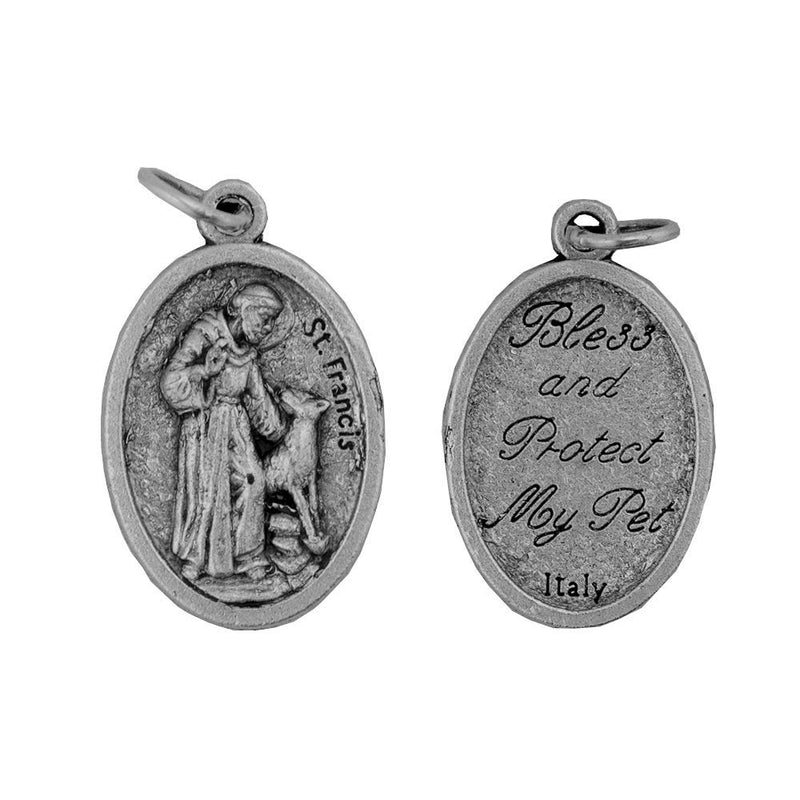 [Australia] - St. Francis Pet Medal | Small Oval Pet Collar Charm | A Great Gift for Pet Lovers | Comes with Different Colored Card | Christian Pet Goods (Blue Card) Blue Card 
