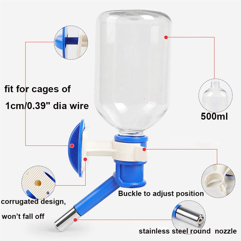IBLUELOVER Dog Cat Hanging Water Bottle 500ml Pet Automatic Water Dispenser No-Drip Gravity Water Drinker Feeder for Kennel Cage Crate for Small Medium Puppy Kitten Rabbit Hamster Hedgehog Blue - PawsPlanet Australia
