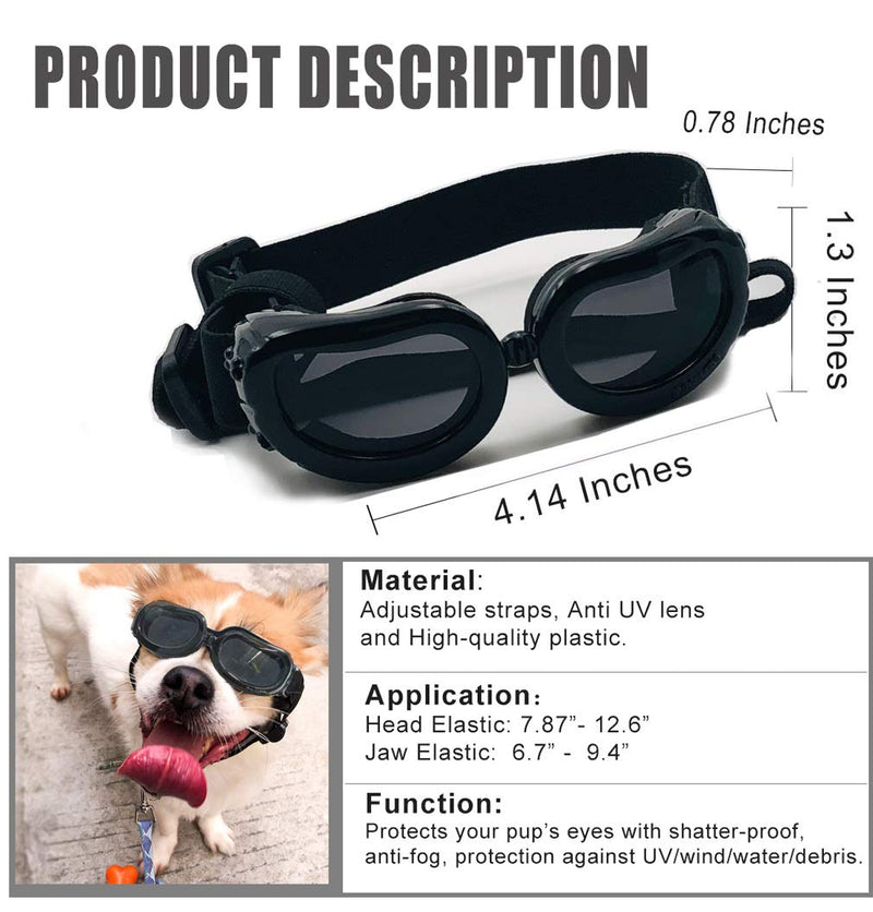 [Australia] - SUCCESS Dog Goggles Small, Dog Sunglasses UV Protection, Foldable and Adjustable Pet Sunglasses for Doggy Puppy Cat, Waterproof Eyewear for Travel, Skiing, and Anti-Fog. Black 