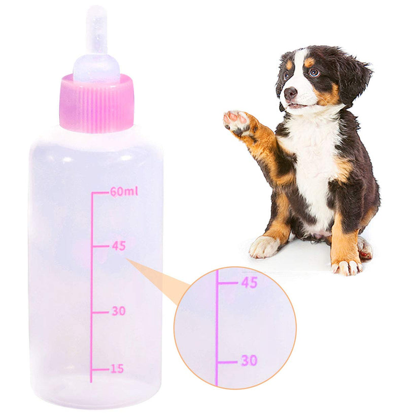 ASFINS Pet Feeding Bottles Kit, 60ML Kitten Feeding Bottle Puppy Nursing Bottle Kit With 4pcs Replacement Nipples, 1pc Nipple Brush and 1pc Green Pet Pill Dispenser (Pink) Pink - PawsPlanet Australia