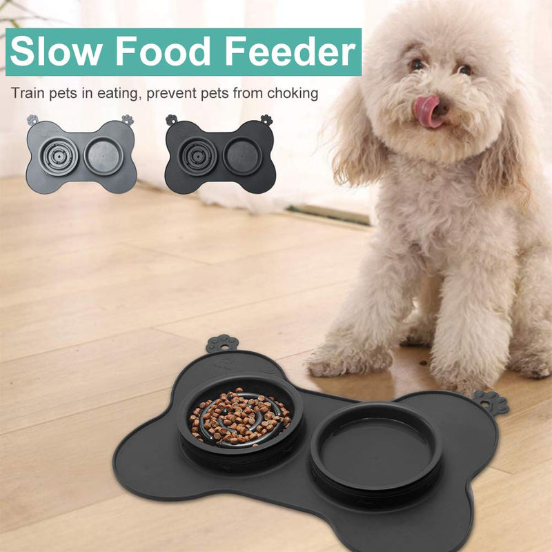 Slow Eating Dog Bowl, 3 in 1 Pet Slow Feeder and Water Bowl with Non-Spill Silicone Tray Bone Shape Non-Slip Mat, Dog Bowl for Small Medium Large Dogs and Cats l black - PawsPlanet Australia