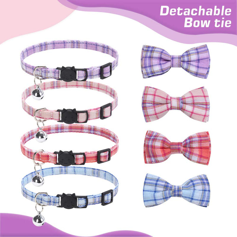 EXPAWLORER Cat Collar Breakaway with Bell - 4 Pack Classic Plaid Bow Tie Collars for Kitty Kitten… Pink & Blue & Purple & Red - PawsPlanet Australia