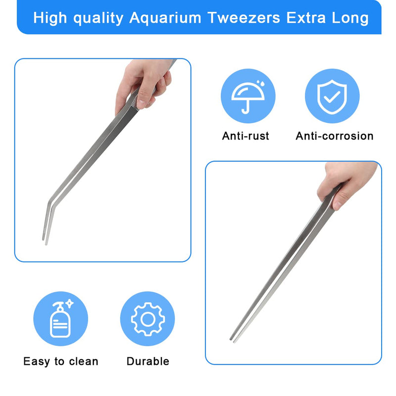 Luxiv Aquarium Tweezers Extra Long 15 inches, Stainless Steel Straight and Curved Tweezers 38cm Extra Long Tweezers for Fish Tank Plant Aquascape Tools, Feeding Tongs 15in Silver - PawsPlanet Australia