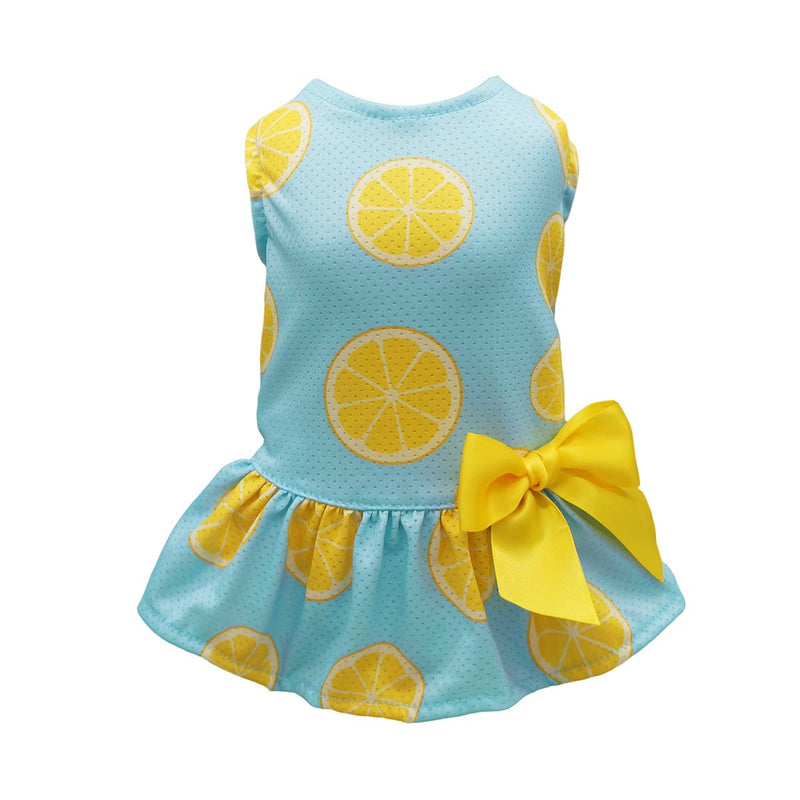 Fitwarm Lemon Summer Dog Dress Puppy Clothes Doggie Sundress Pet Vest Cat Apparel Water Blue XS - PawsPlanet Australia