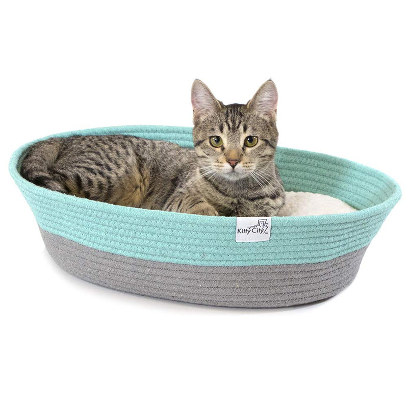 [Australia] - Kitty City Large Faux Leather Trimmed Felt Cat Cave, Cotton Rope Woven Cat Bed, Warm and Cozy cat Bed Cat Rope Bed 