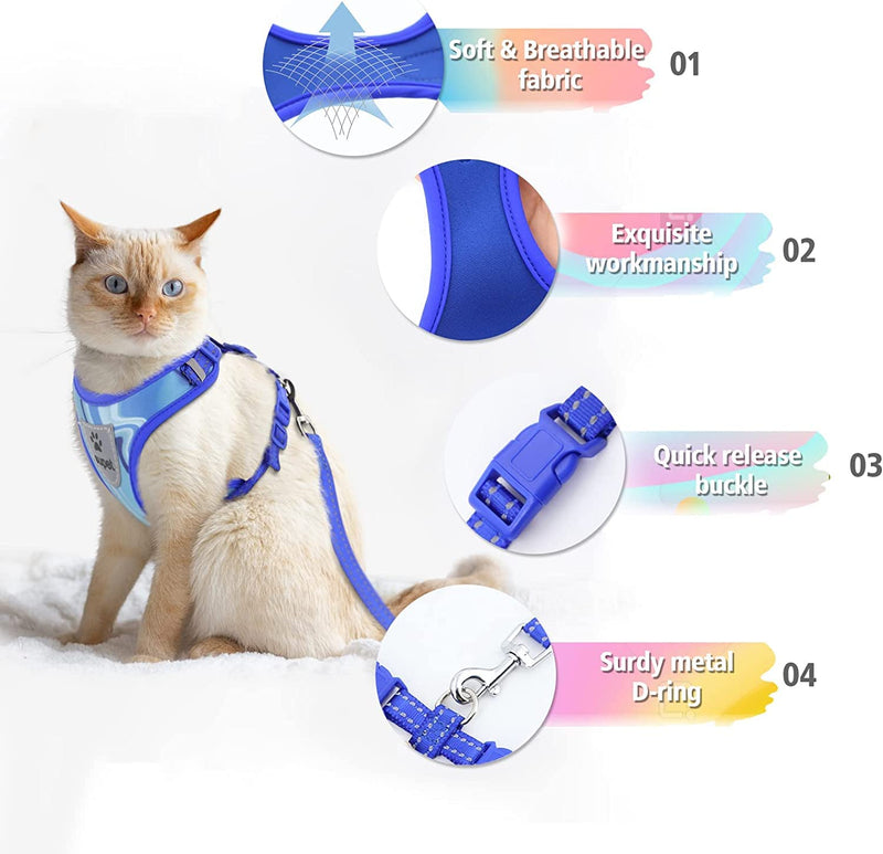 Cat Harness and Leash Set Stylish Escape Proof Cat Vest Harness Adjustable Breathable Pet Harness with Reflective Trim Step-in Cat Leash and Harness for Cats Puppies Black S Small (Chest: 24 - 40 cm) - PawsPlanet Australia