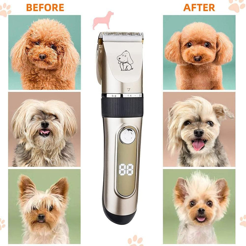 NWOUIIAY IPX7 Clipper Dog Quiet Pet Hair Trimmer Washable Professional Wireless Rechargeable Pet Hair Trimmer Removable with LCD Display for Dog Cat Pet - PawsPlanet Australia