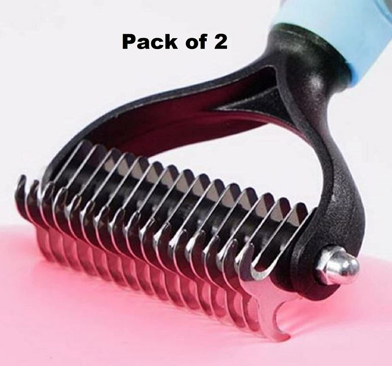 PetsPur, Grooming Deshedding Brush (2 Pack) - Double Sided (17 & 9 Teethes) Undercoat Shedding and Dematting Rake Comb Dogs and Cats, Extra Wide. - PawsPlanet Australia