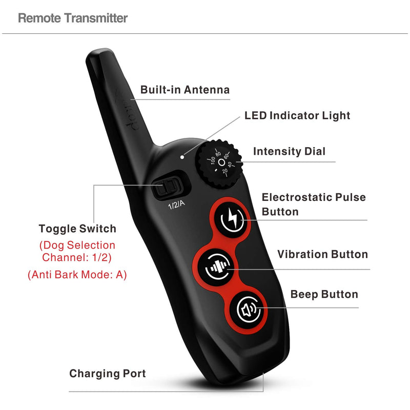 [Australia] - Dog Training Collar 2 In 1 Automatic Dog Bark Collar - Rechargeable Dog Remote Collar w/3 Training Modes, Beep, Vibration, 100% Waterproof Training Collar, Up to 1000Ft Remote Range for 2 Dogs 