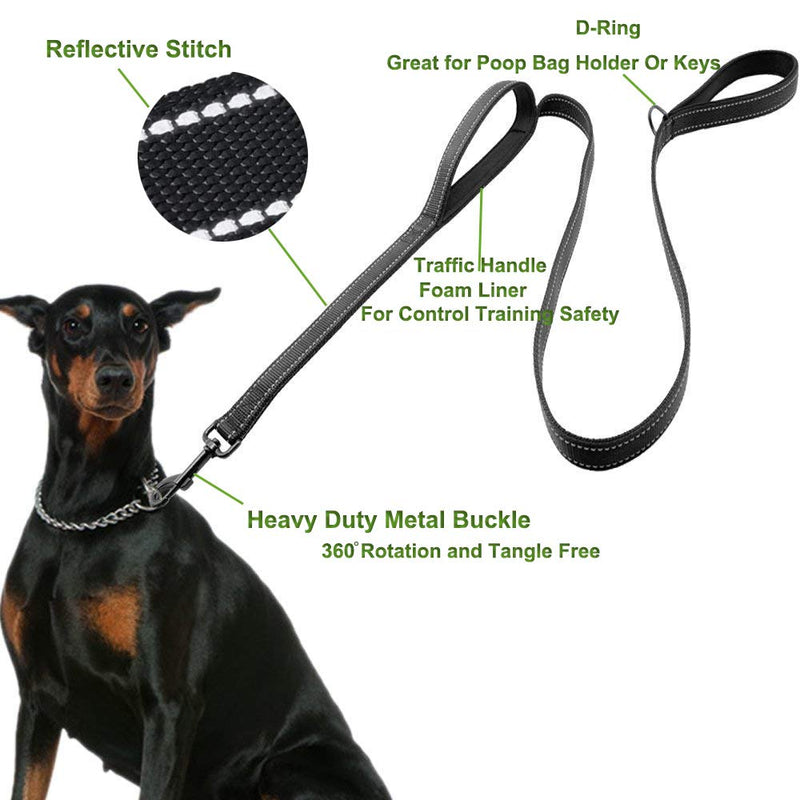 [Australia] - ECO-CLEAN Dog Leash for Large Dogs, 2 Handles for Extra Control, 6 FT Long with Reflective Stitch for Night Walking Black 
