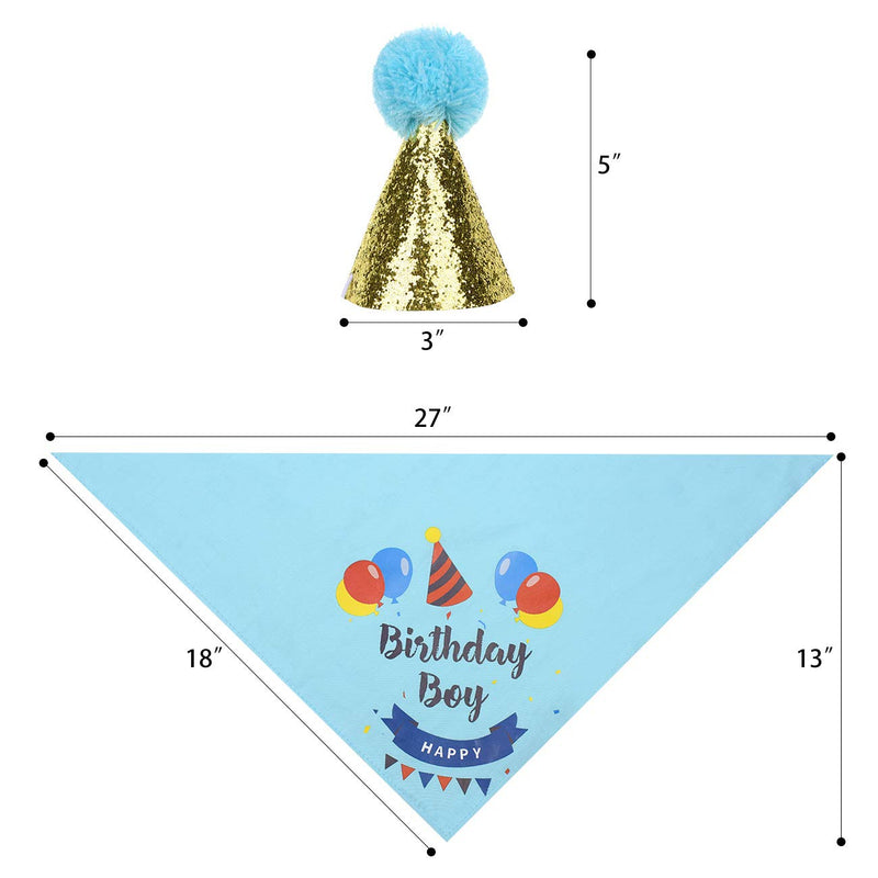 [Australia] - Cozifree Dog Birthday Bandana Girl Boy Birthday Party Supplies Decorations Birthday Outfit for Pet Puppy Cat 2Pcs Boy-Blue 