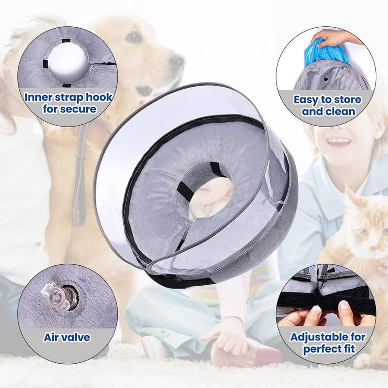 MHwan Neck collar for dogs, improved leak protection for dogs, inflatable soft and breathable dog collar, leak protection, adjustable neck collar for dogs, removable, easy to clean, with inflatable cylinder (M) M - PawsPlanet Australia