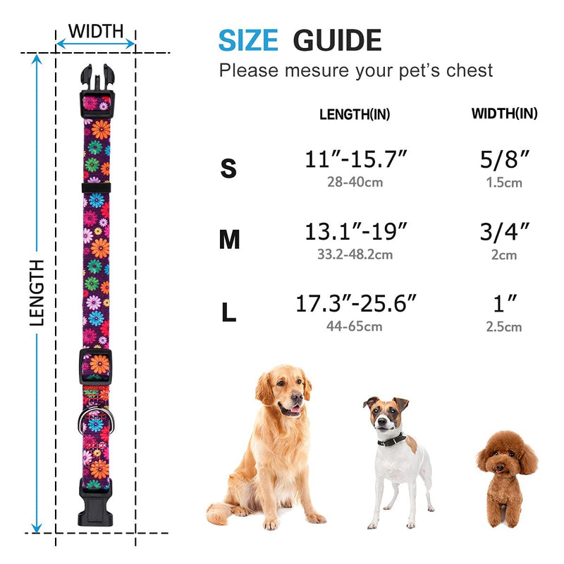 Rhea Rose Girl Dog Collars Fall Daisy Pattern, Colorful Flowers Print, Female Collar, Dark Purple, Small S(Neck 11"-15.7", Width 5/8") - PawsPlanet Australia