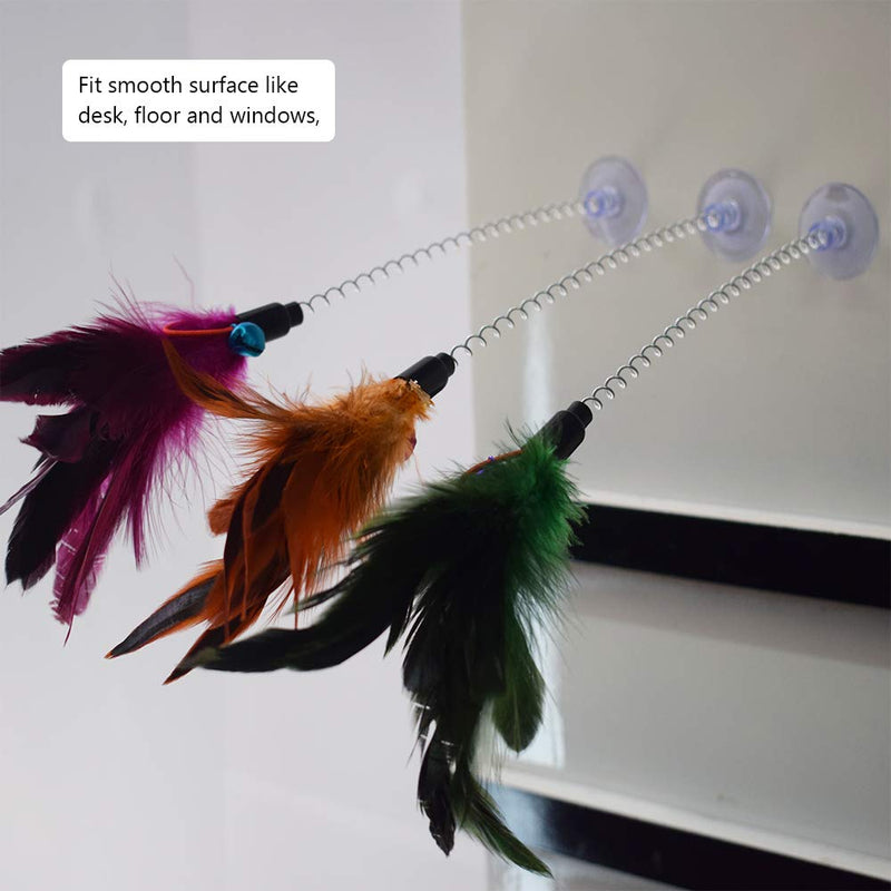 [Australia] - Cat Teaser Wand, 3 Packs Update Metal Wire Spring Cat Toy with Feather and Bell Sucker Cat Teaser Rod Interactive Cat Tease Toys 