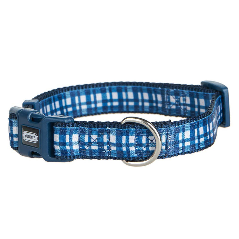 YUDOTE Adjustable Dark Blue Nylon Dog Collars Small with Tartan Plaid Ribbon for Puppies Male Dogs Neck 25-38cm S:25-38cm Neck,1.5cm Width - PawsPlanet Australia