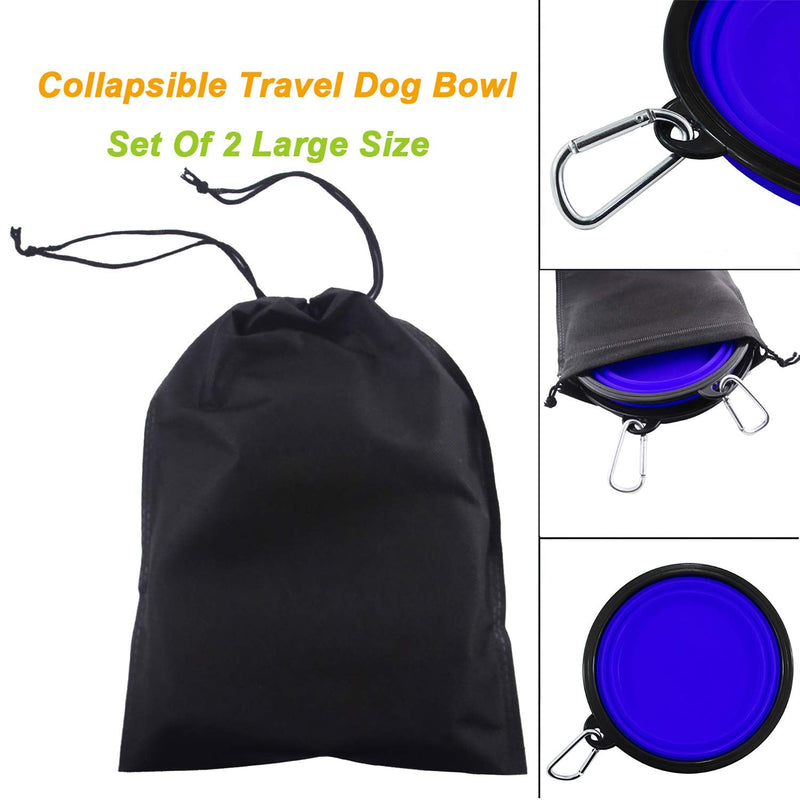 HINMAY 34OZ Large Pet Food Bowls Silicone Dog Cat Water Bowl Foldable Travel Bowl , Pack of 2 (Blue+Black) Blue+Black - PawsPlanet Australia