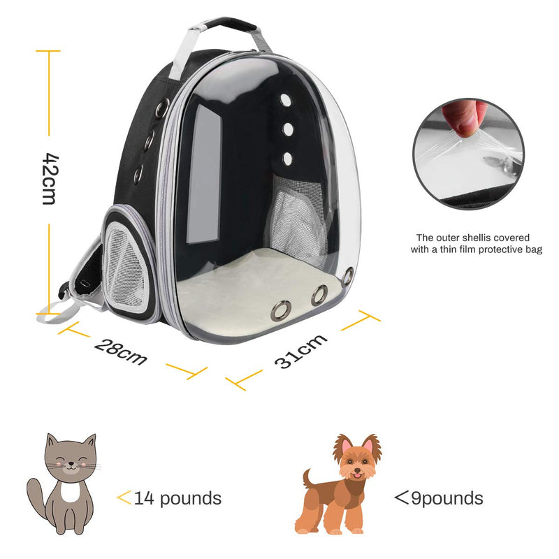 Zwini Pet Carrier Backpack Space Capsule Pet Carrier Shoulders Bag Portable Double Zipper Adjustable Padded Mesh Shoulder Straps Breathable Transparent with Ventilation Holes for Cat Dog Puppy - PawsPlanet Australia