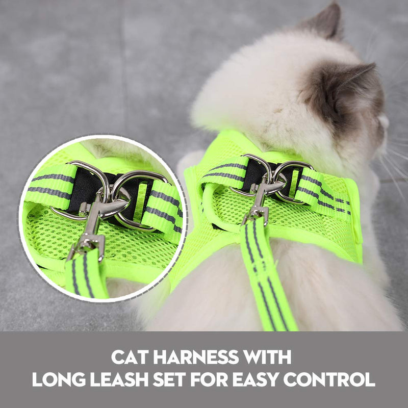 Dotoner Cat Harness and Leash Set Ultra-Light Kitten Collar Soft and Comfortable Cat Walking Jacket Running Cushioning escape proof Suitable for Puppies Rabbits (XS, Fluorescent green) XS (Pack of 1) - PawsPlanet Australia