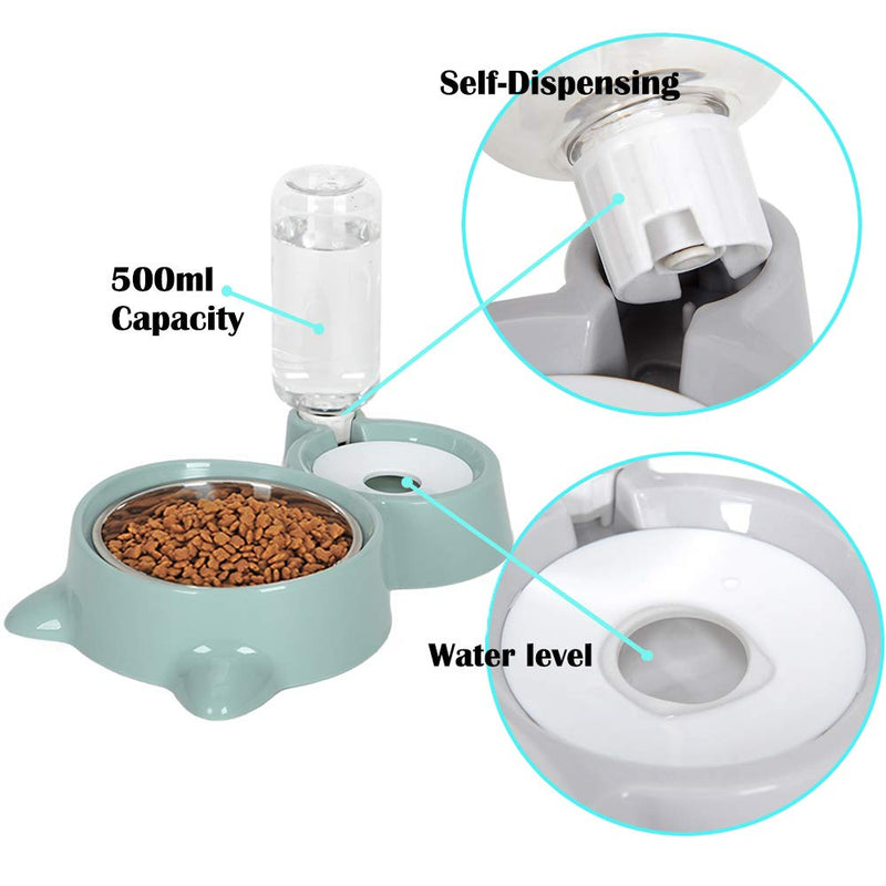 Meipire Dog Cat Double Bowls Automatic Cat Feeder and Water Dispenser, Pet Food and Water Feeder Bowls with Automatic Water Bottle for Small Large Dog Pets Puppy Kitten Rabbit Green - PawsPlanet Australia