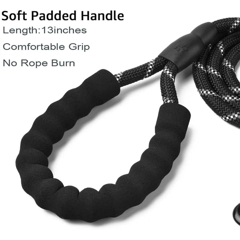 ADOGO® Rope Dog Lead with Soft Padded Handle and Reflective Threads Nylon Durable Dog Leash Safety 5FT Mountain Climbing Rope Twist Dog Lead For Small Medium Large Dogs (Black) Black Rope Lead - PawsPlanet Australia