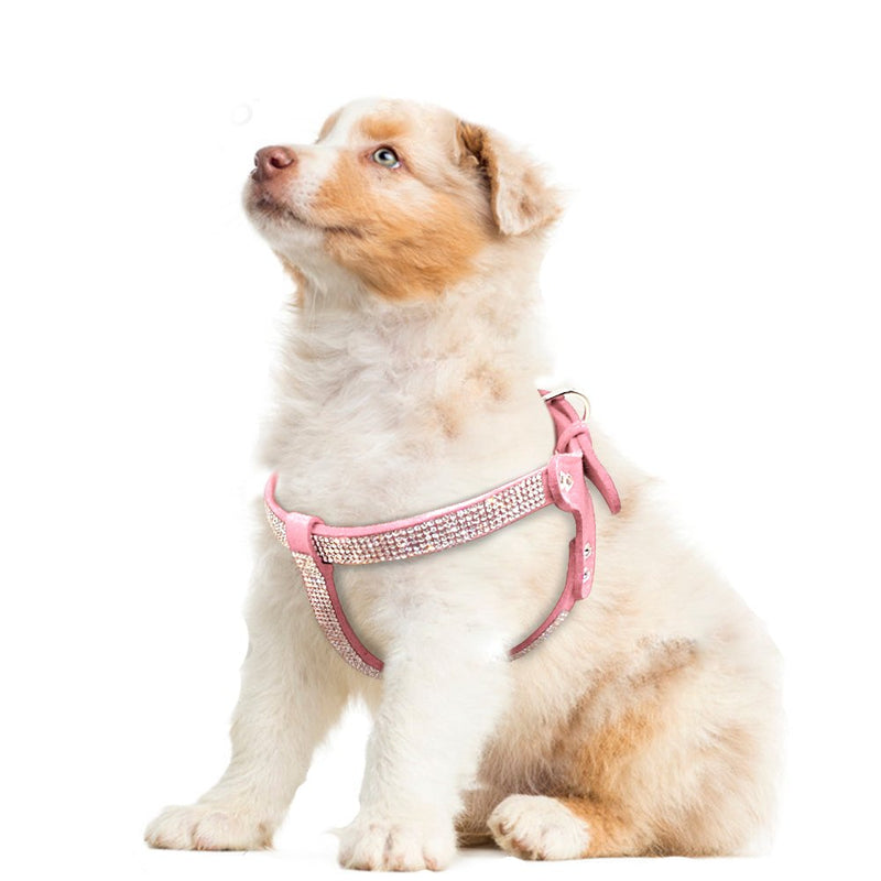 Beirui Soft Suede Rhinestone Leather Dog Harness Leash Set Cat Puppy Sparkly Crystal Vest & 4 ft Lead for Small Medium Cats Pets Chihuahua Poodle Shih Tzu Chest:13-15.5" Pink - PawsPlanet Australia