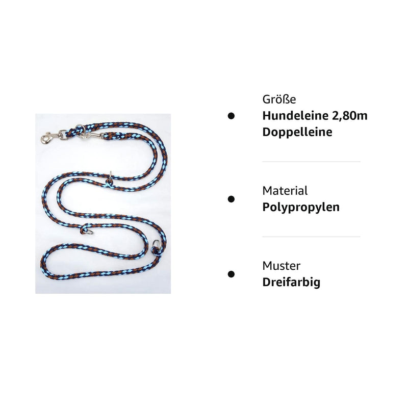 elropet Premium dog leash double leash 2.80m 4-way adjustable Africa brand shoulder leash dog leash 2.80m double leash Africa - brown-dark blue-light blue - PawsPlanet Australia