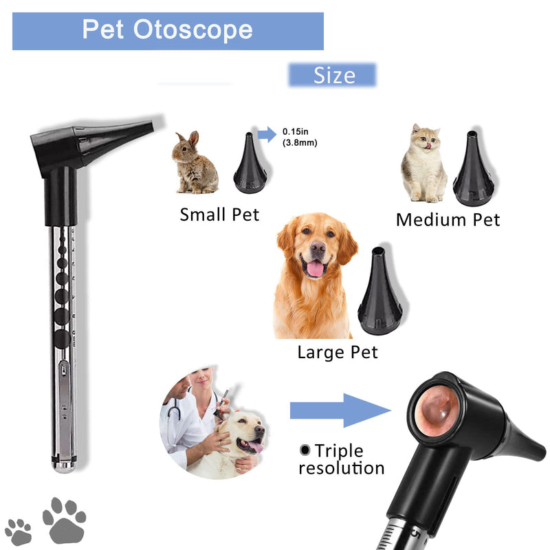 HUHKOUAE Veterinary Otoscope Kit,LED Vet Pet Cat Dog Ear Mirror Speculum,Checking Pets Ears Eye Oral Cavity,Apply To Pets of All Ages Dogs Cats Rabbit - PawsPlanet Australia