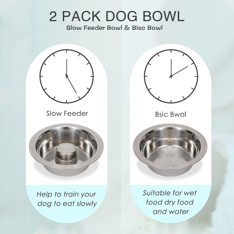 2 Pack Stainless Steel Slow Feeder Dog Bowl and Water Bowl, Insert Metal Dog Raised Bowls for Raised Feeding and Slow Eating, Compatible with Elevated Diners 2Pack Slow Feeder + Basic Bowl - PawsPlanet Australia