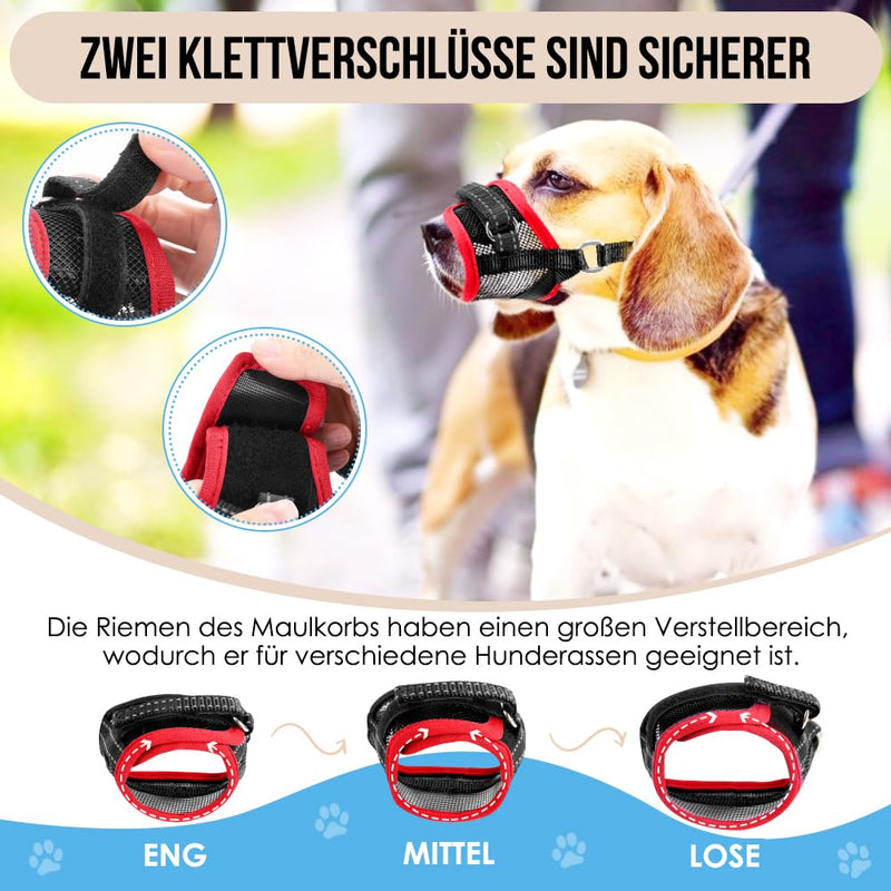 Eyein Muzzle for Medium Dogs, Adjustable Dog Muzzle with Breathable Air Mesh, Reflective Muzzle with Connecting Strap, Prevents Biting, Barking and Chewing, Red, M - PawsPlanet Australia