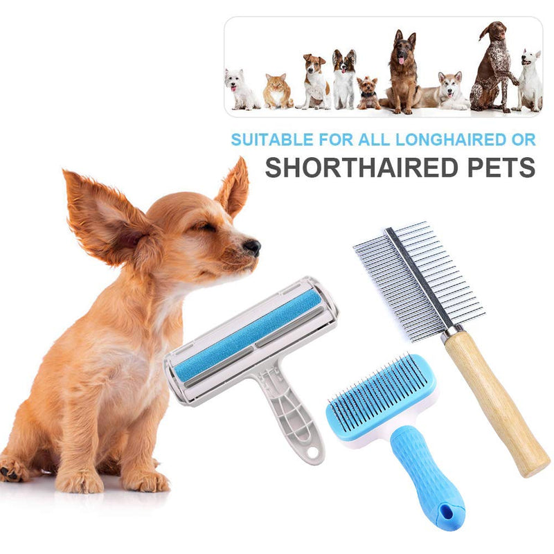 3 PCS Dog Grooming Brushes Tool Kit, Reusable Animal Hair Removal Roller, Dog Comb Brush, Pet Grooming Brush, for Dogs and Cats, Carpet, Furniture, Sofa - PawsPlanet Australia