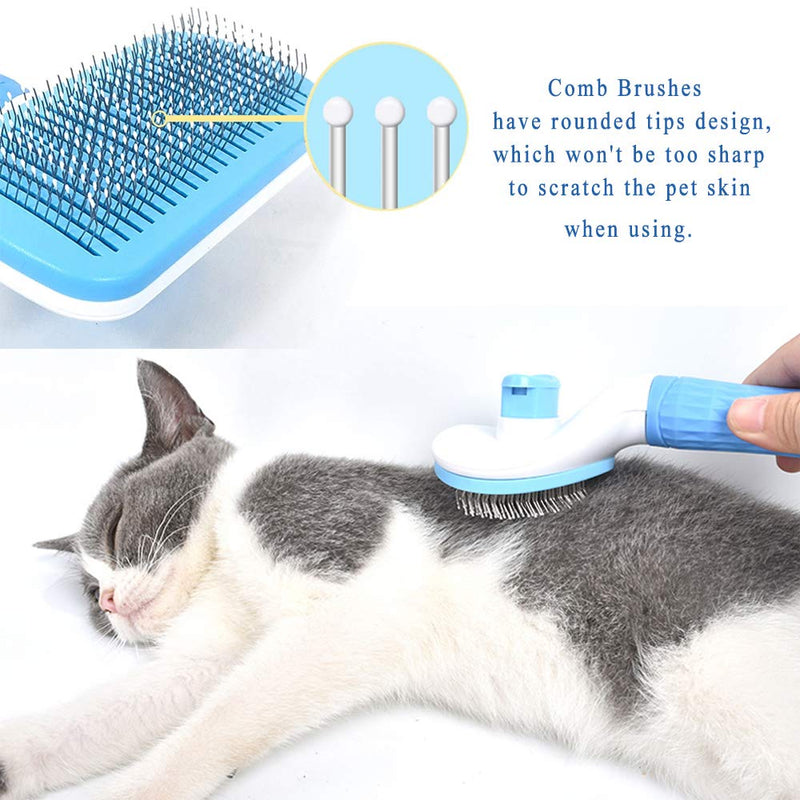 FymuSing Self Cleaning Pet Brush for Dog and Cat, Grooming Brush with Long and Soft Hair Blue - PawsPlanet Australia