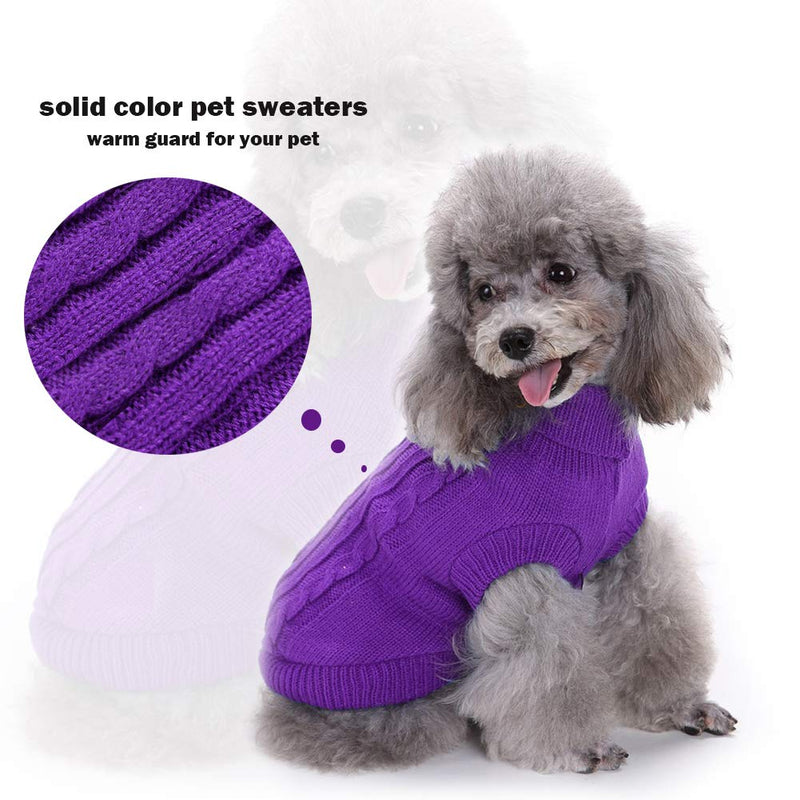 SunteeLong Turtleneck Knitted Dog Sweater Puppy Sweater Warm Pet Winter Clothes Small Dogs Sweaters for Cold Weather (Purple, S) Purple - PawsPlanet Australia