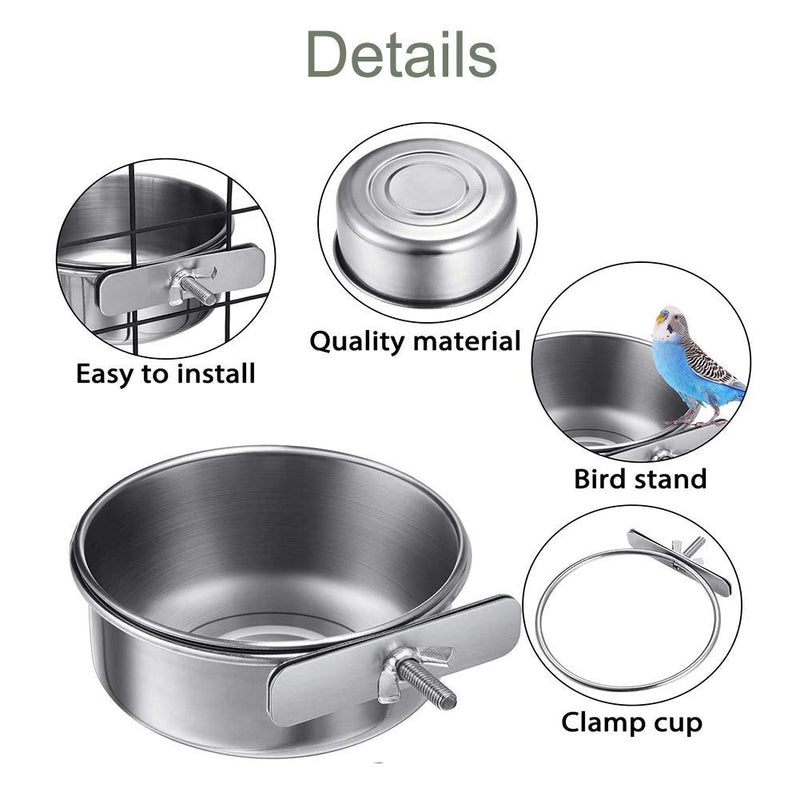 Luckybaby Bird Feeding Dish Cups, Parrot Food Bowl Clamp Holder Stainless Steel Coop Cup Bird Cage Water Bowl 2 Pack Bird Perch Platform Stand - PawsPlanet Australia