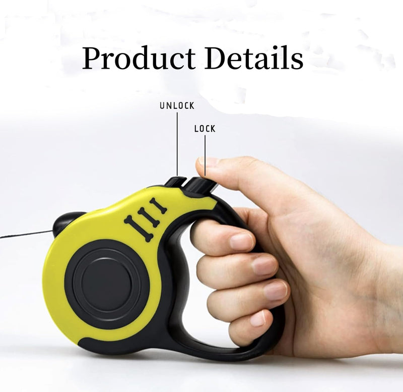Retractable dog leash, extendable dog leash, dog leash, 5 m, long dog leash, retractable leash for dogs, non-slip, 5 m long retractable dog leash, pet lead, 5 m for small, medium-sized dogs, yellow - PawsPlanet Australia