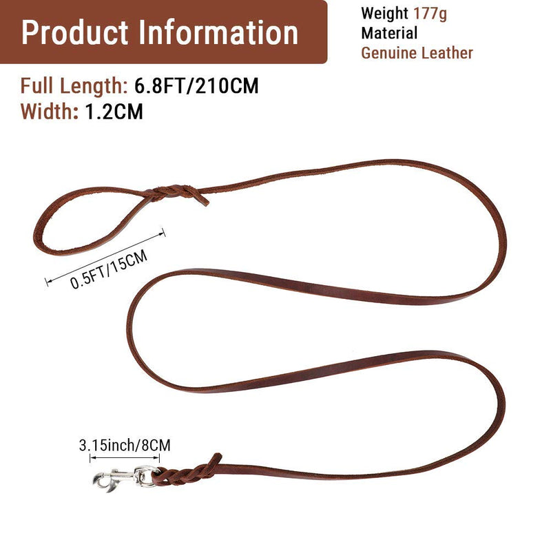 Single Dog Lead-YOUTHINK One Dog Leash Made of Genuine Leather Suitable for All Dogs with Durable Waterproof 210cm Brown Dog Leash for Walking Running Training - PawsPlanet Australia