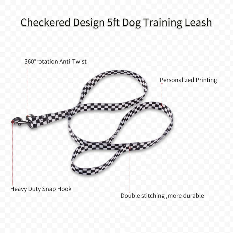 QQPETS Dog Harness Collar Leash - No Pull Pet Adjustable Back Clip Halter Basic Collar Heavy Duty 5FT Anti-Twist Leash for Extra Small Puppy Medium Large Breed Training Easy Walk Running Checkered XS - PawsPlanet Australia