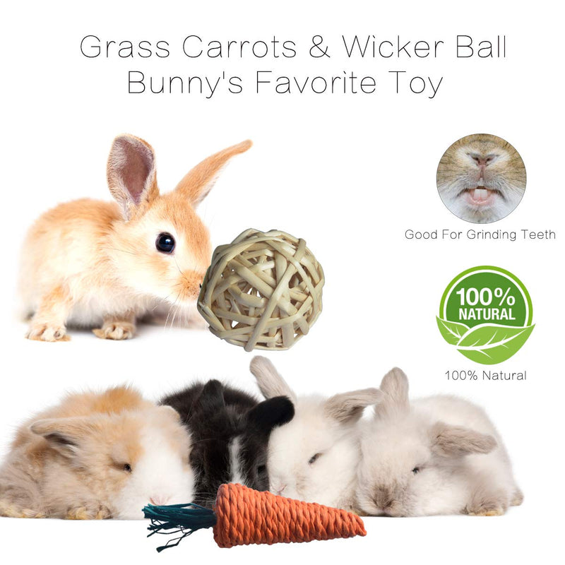 Rabbit Toys 4 in 1.Improve Dental Health. 100% Natural Materials by Handmade.Contains Apple Branches, Licorice Balls, Sweet Bamboo, Wicker Balls and Grass Carrot Toys.Bunny Toys,Rabbit Chew Toys. - PawsPlanet Australia