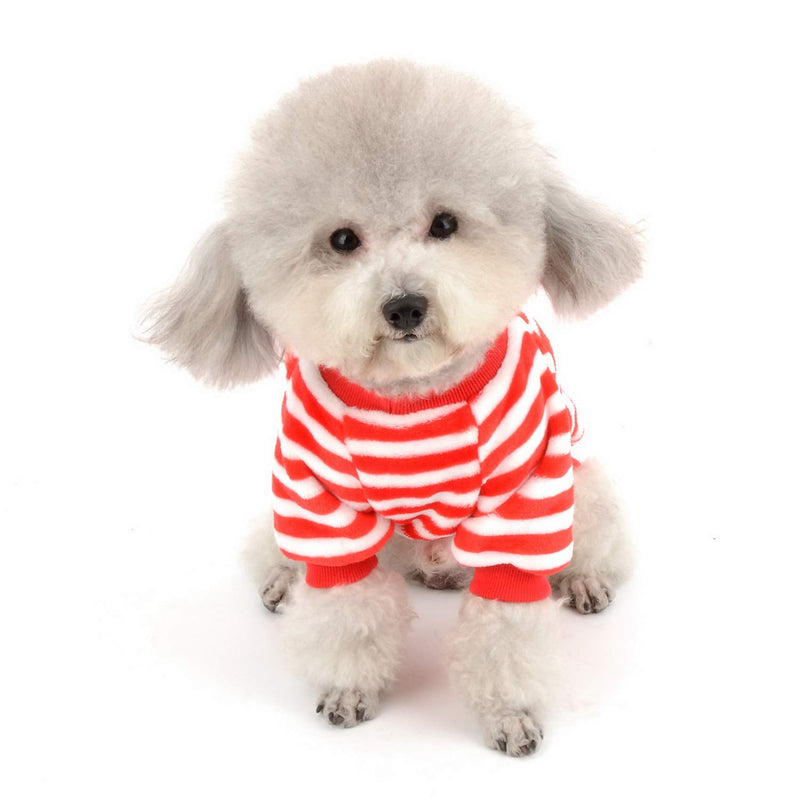 [Australia] - Zunea Small Dog Sweater Coat Winter Fleece Jacket Striped Puppy Clothes Super Soft Cozy Velvet Warm Pullover Jumper Adorable Pet Chihuahua Doggies Cats Apparel for Cold Weather S (back:8",chest:12.5",for 2.7-4.4lbs) red 