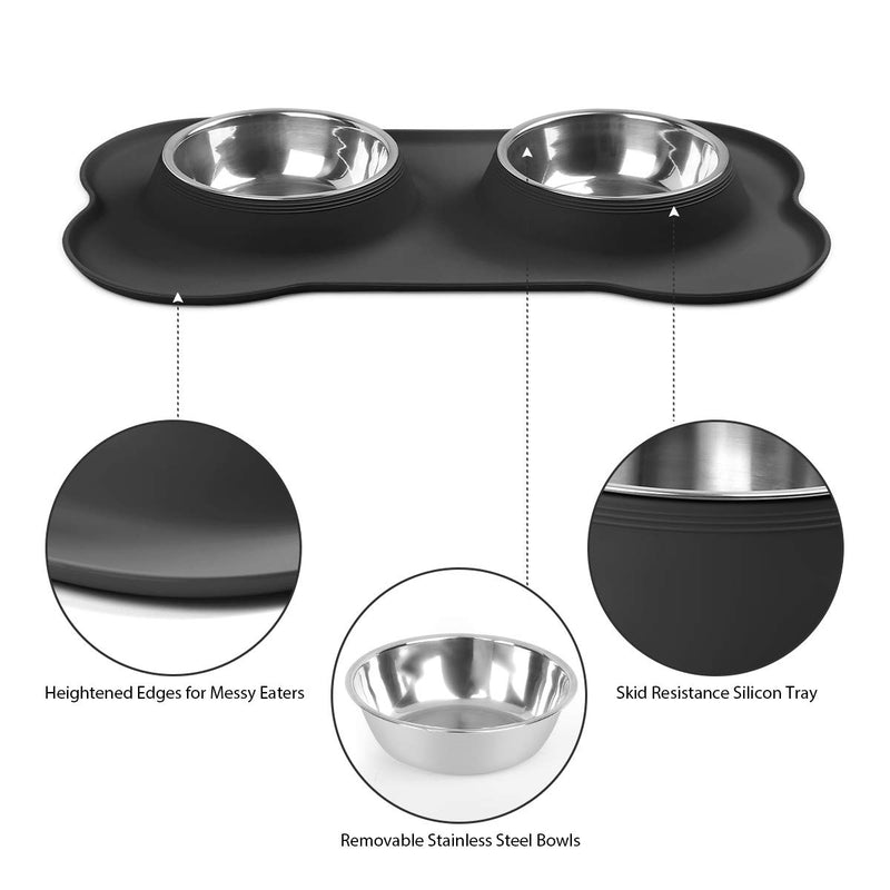 URPOWER Dog Bowls Stainless Steel Dog Bowl with No Spill Dog Food Bowl Non-Slip Silicone Mat Feeder Bowls Pet Bowl for Puppy Small Medium Dogs Cats and Pets A-6½ oz ea. Black - PawsPlanet Australia