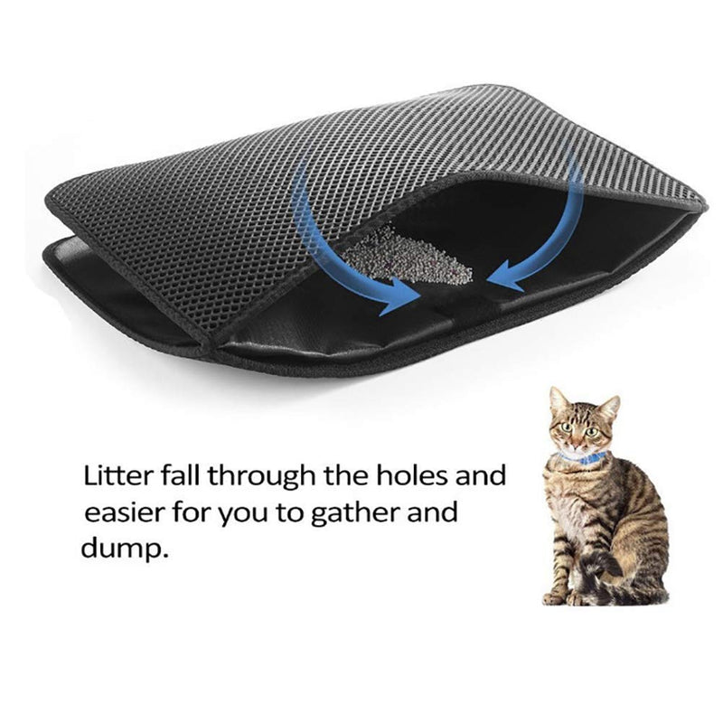 Queta Cat litter tray mat, two-layer foldable cat litter tray. It can effectively prevent the cat litter from being scattered on the floor. (Black 55 x 70 cm). - PawsPlanet Australia